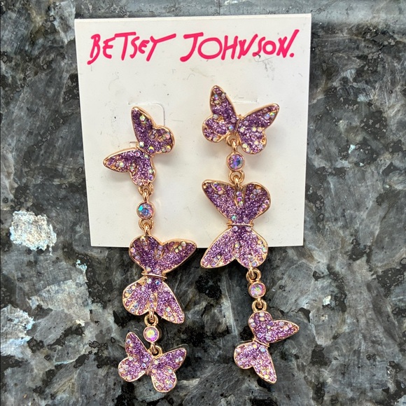 Betsey Johnson Jewelry - Betsey Johnson lavender rhinestone dangle earrings, NWT
